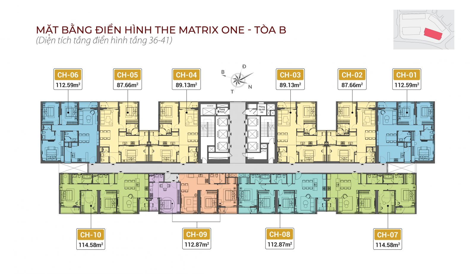 Mặt bằng Tòa B - The Matrix One (Mặt bằng điển hình tầng 36 - 41)